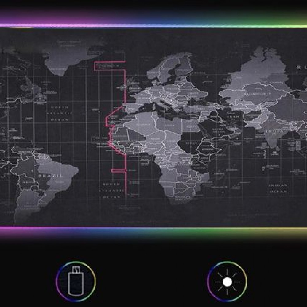 Светеща компютърна подложка с RGB осветление – World Map