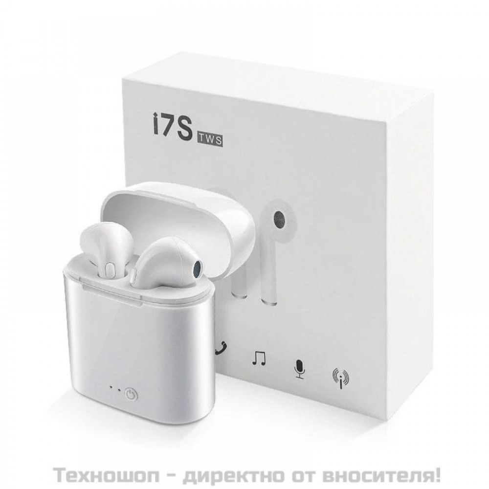 Безжични Bluetooth слушалки i7 S TWS с Power Bank кутия, Бял