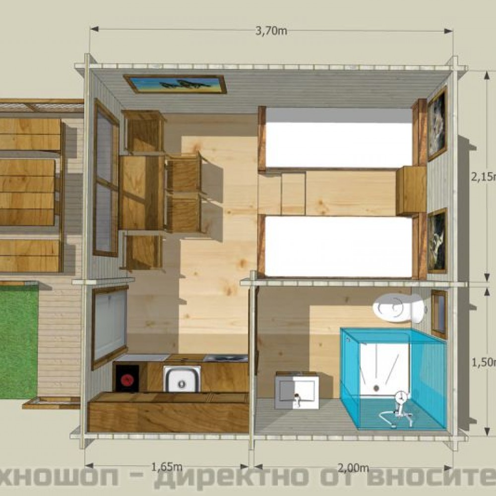 СГЛОБЯЕМО БУНГАЛО ОТ МАСИВНА ДЪРВЕСИНА - 21 кв.м.