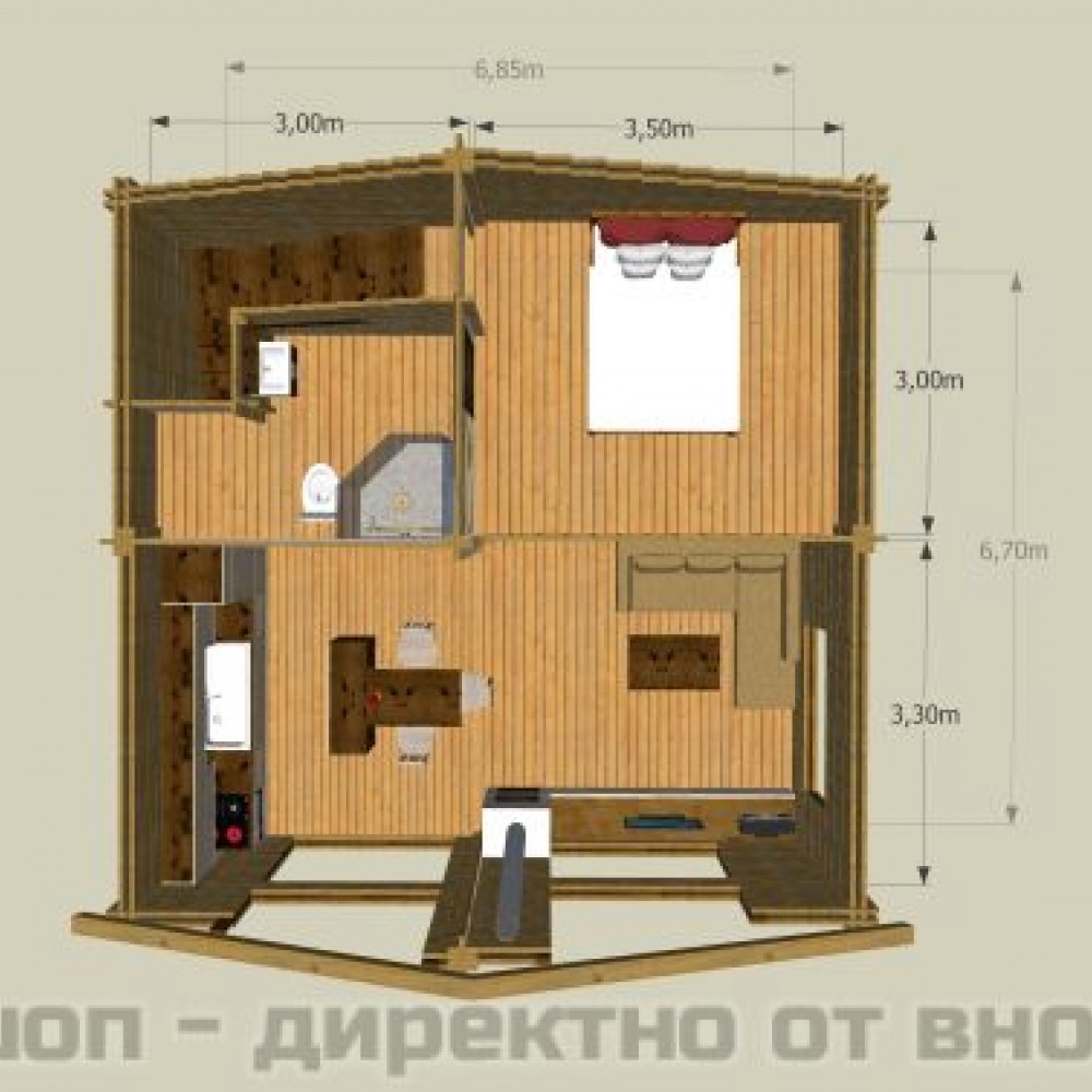 СГЛОБЯЕМА КЪЩА ОТ МАСИВНО ДЪРВО "БОРОВЕЦ" - 66 кв.м