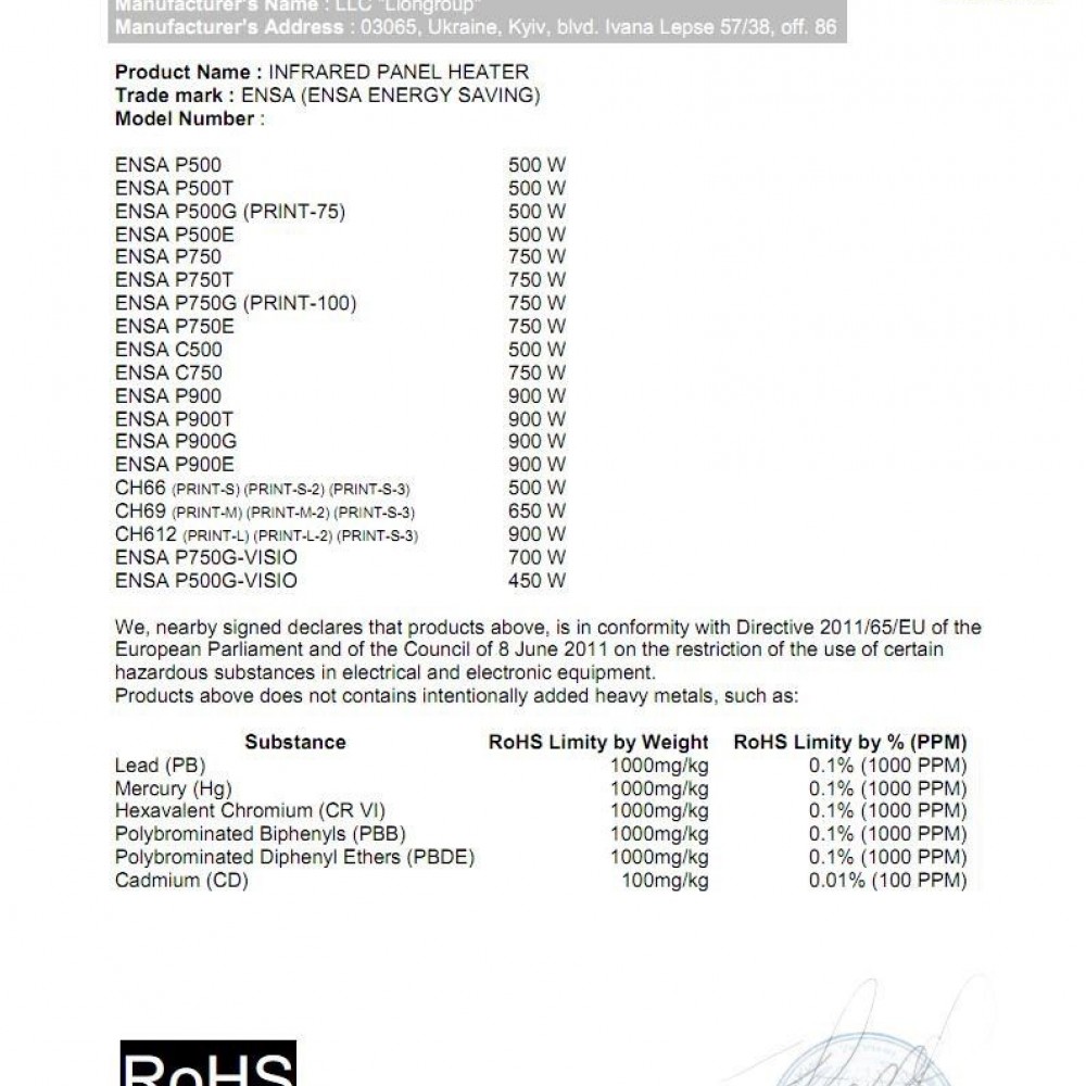 Инфрачервен стенен панел ENSA P750