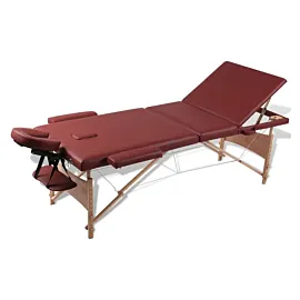 Red Foldable Massage Table 3 Zones with Wooden Frame