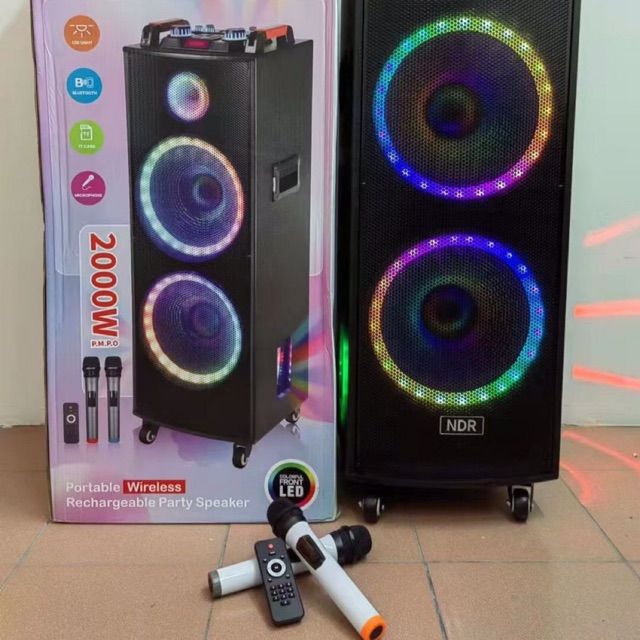 Двойна тонколона 2000W – 2 x 12″ говорители, цветни светлини NDR-1222 – снимка 4