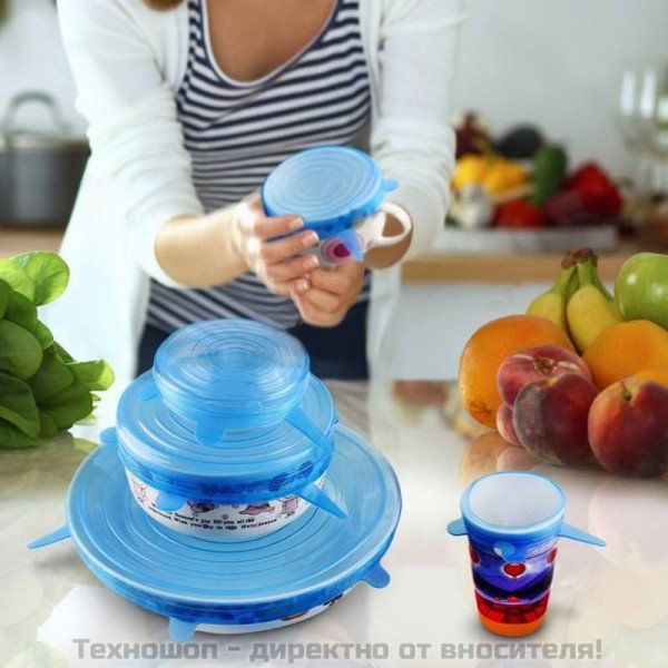 Силиконови вакумни капаци за храна 6 бр. – снимка 2