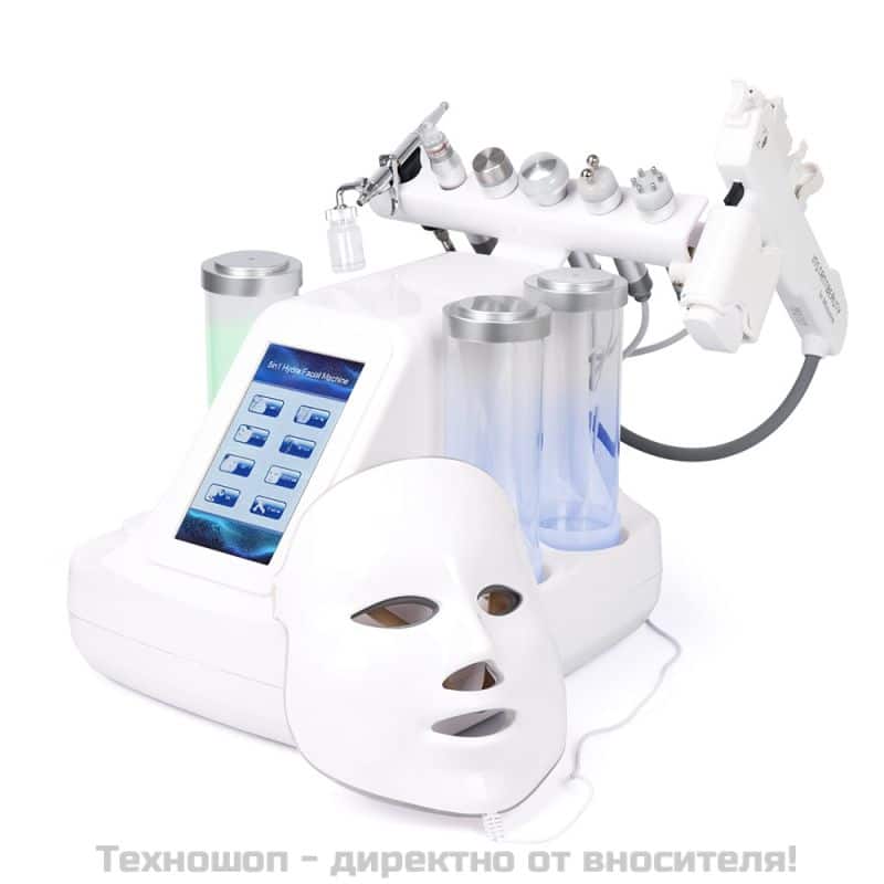 Апарат 8в1 - Водно дермабразио, Биолифтинг, RF, Ултразвук, Криотерапия, LED маска за фотонна терапия и безиглен мезопистолет – снимка 4