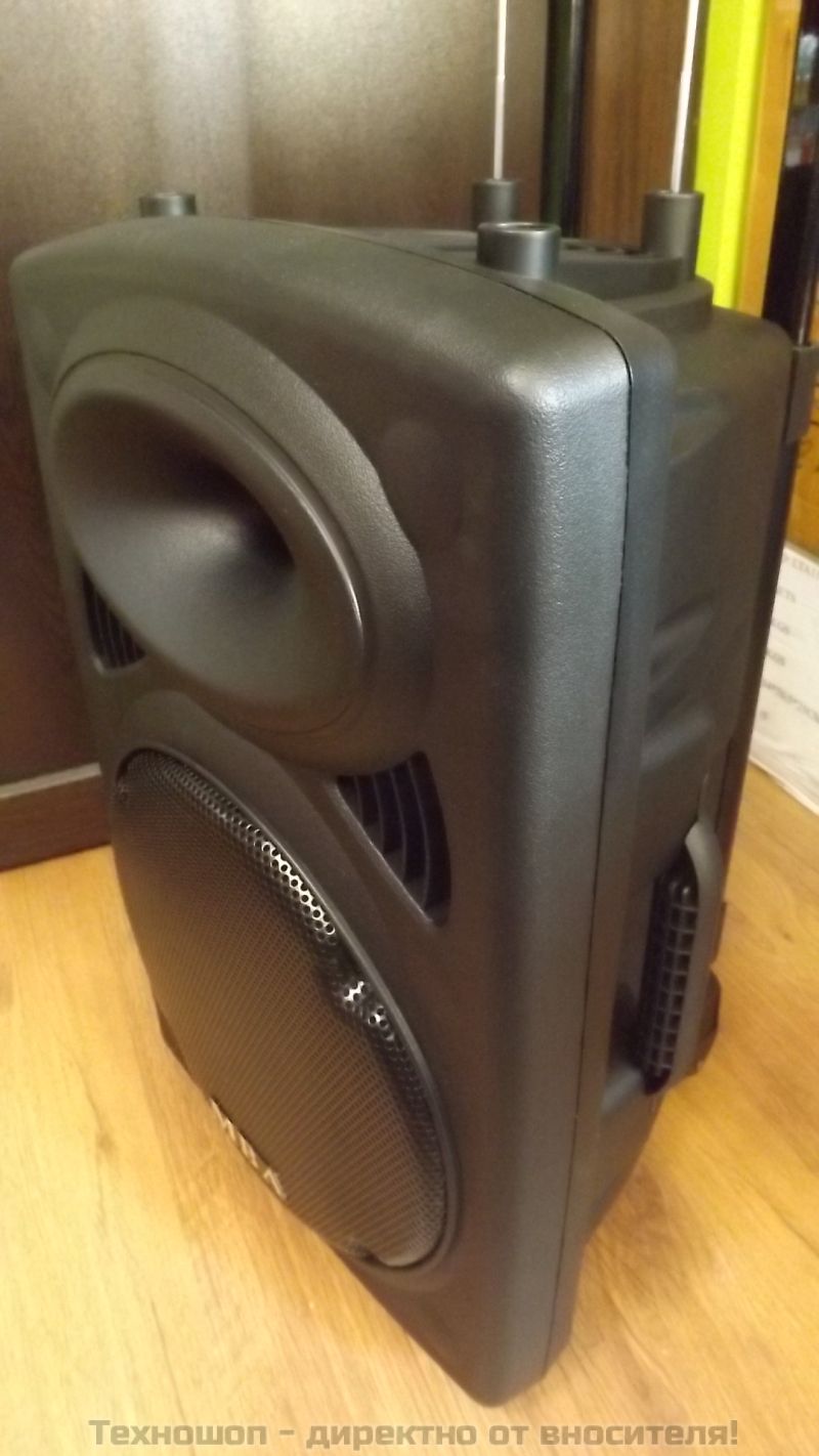 "MBA F-12A" - КАРАОКЕ ТОНКОЛОНА С FM ТУНЕР, BLUETOOTH, С 2 БЕЗЖИЧНИ МИКРОФОНА, ДИСТАНЦИОННО, ВГРАДЕН АКУМУЛАТОР и MP3 - ОТ SD КАРТА ИЛИ ФЛАШКА – снимка 4