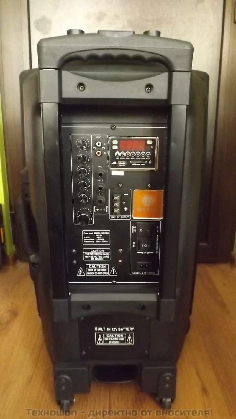 "LY-15" - МОЩНА КАРАОКЕ ТОНКОЛОНА С 15 ИНЧОВ БАС! С FM ТУНЕР, BLUETOOTH, 2 БЕЗЖИЧНИ МИКРОФОН, ДИСТАНЦИОННО, ВГРАДЕН АКУМУЛАТОР и MP3 - ОТ SD КАРТА ИЛИ ФЛАШКА – снимка 4