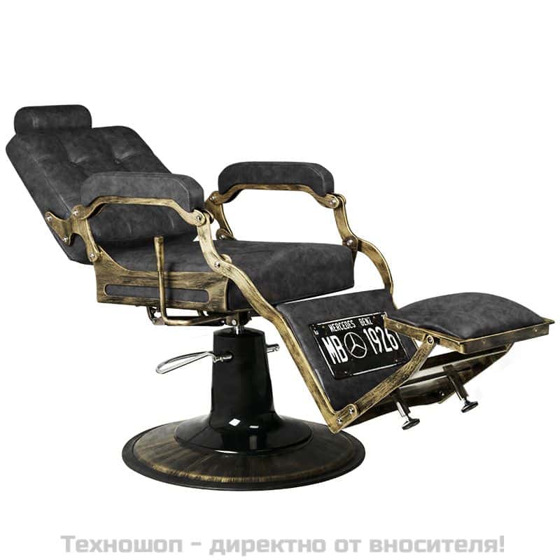 Бръснарски стол - стара черна кожа Gabbiano Boss MB – снимка 2