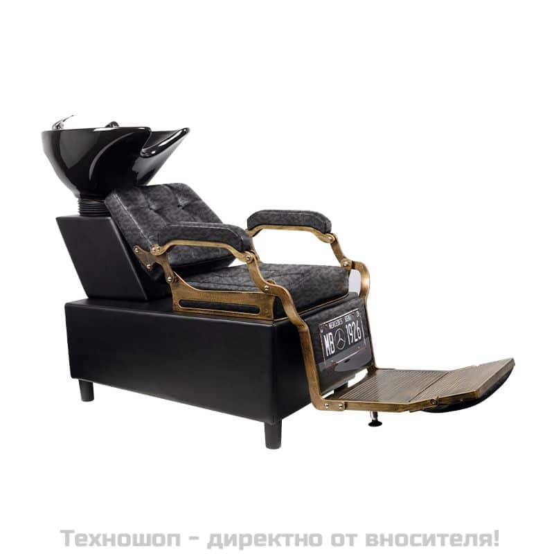 Бръснарски стол със система за измиване - стара черна кожа Gabbiano Boss – снимка 2