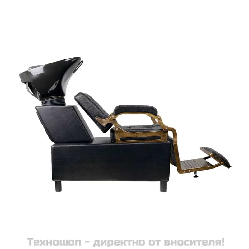 Бръснарски стол със система за измиване - стара черна кожа Gabbiano Boss – снимка 3