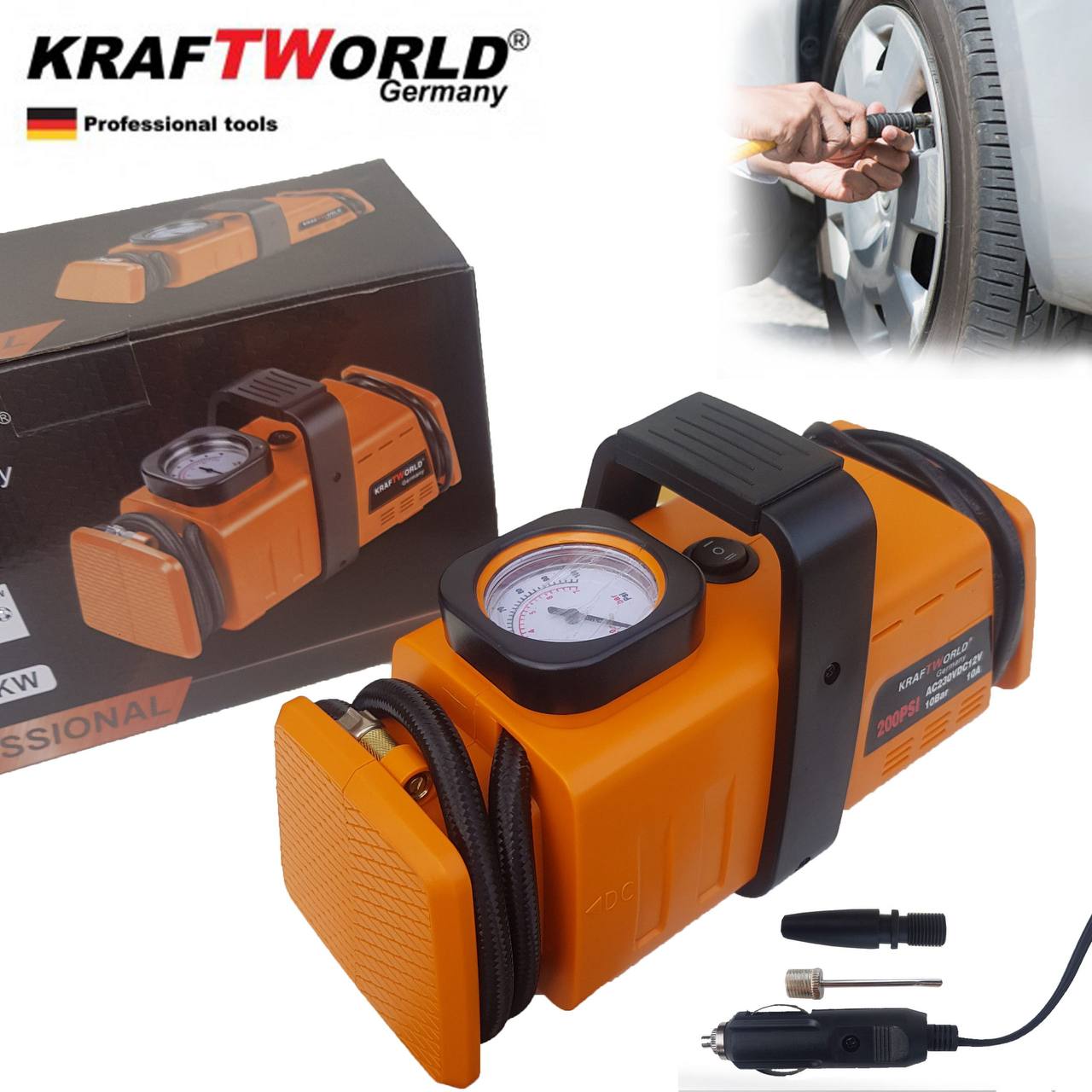Немски Компресор за гуми WerkBull 7 Bar 12V и 220V – снимка 3