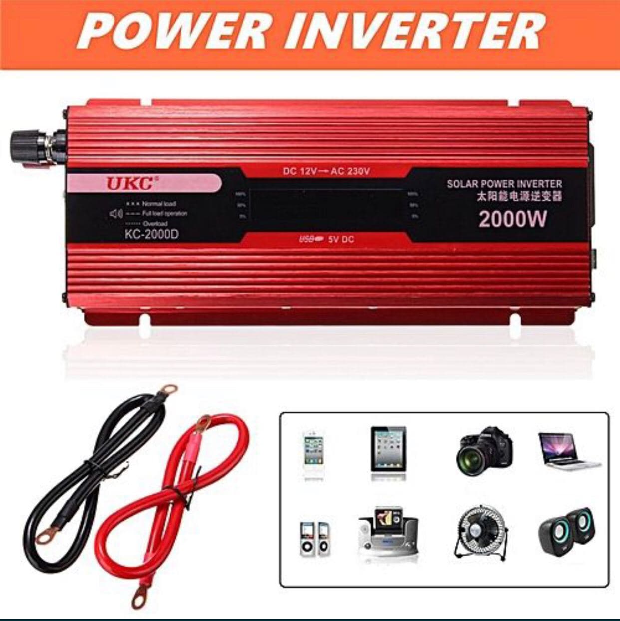 Инвертор на напрежение с дисплей от 12V на 220V с мощност от 2000W – снимка 2