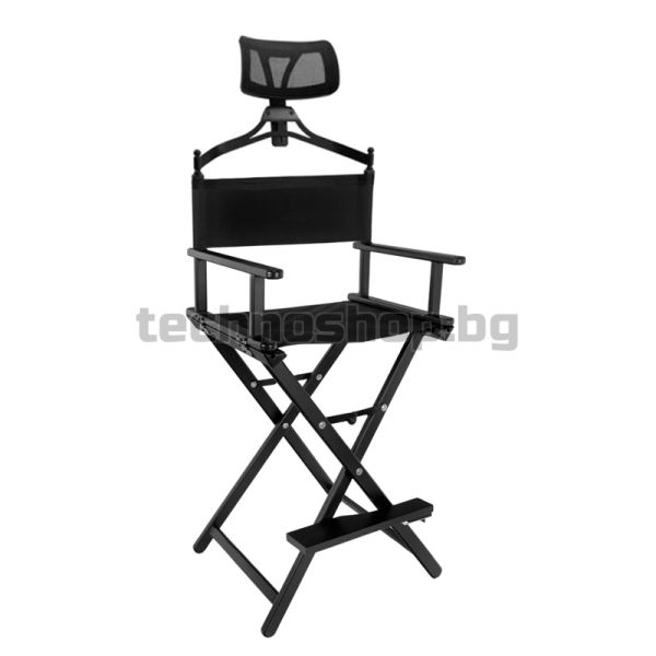 Козметичен алуминиев стол с опора за главата - черен Glamour