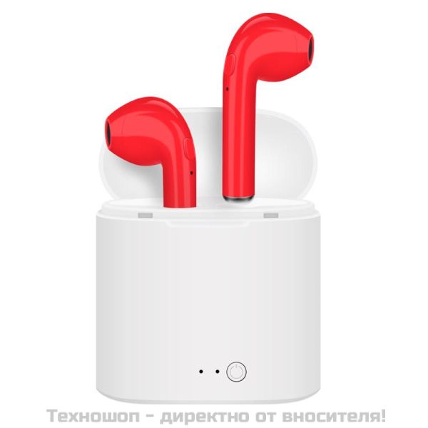 Безжични Bluetooth слушалки i7 S TWS с Power Bank кутия, червени 