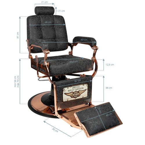 Бръснарски стол от мед - стара черна кожа Gabbiano Boss HD