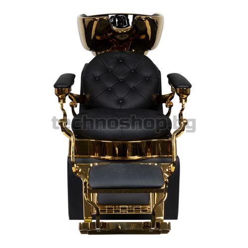 Бръснарски стол със система за измиване - златно/черен Gabbiano Claudius