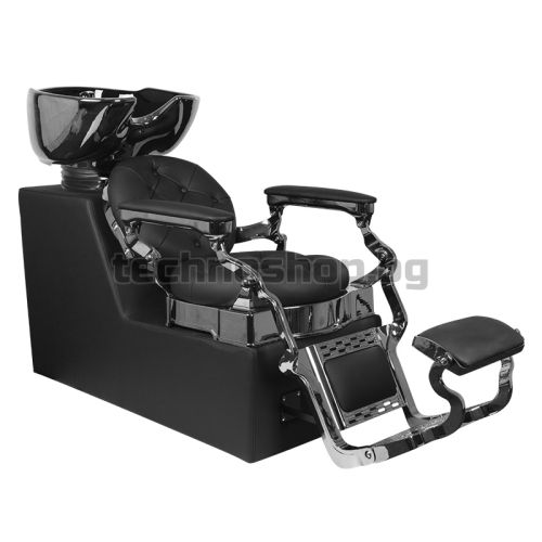 Бръснарски стол със система за измиване - сребърно/черен Gabbiano Claudius