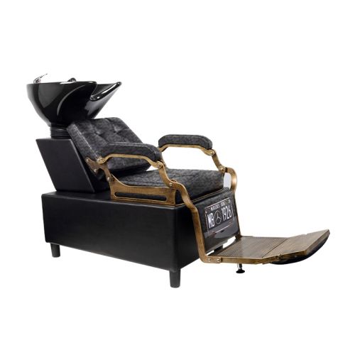 Бръснарски стол със система за измиване - стара черна кожа Gabbiano Boss