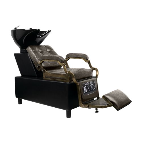 Бръснарски стол със система за измиване - стара тъмно кафява кожа Gabbiano Boss