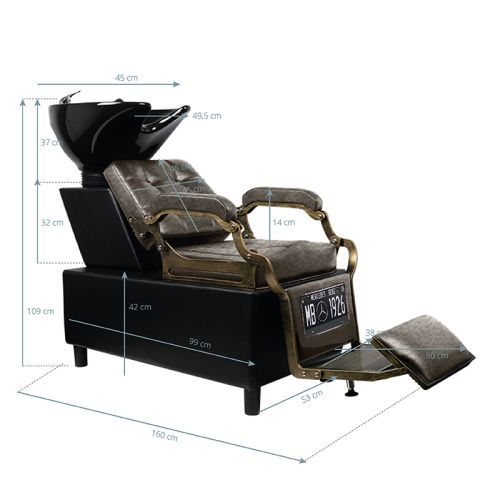 Бръснарски стол със система за измиване - стара тъмно кафява кожа Gabbiano Boss