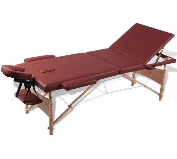 Red Foldable Massage Table 3 Zones with Wooden Frame