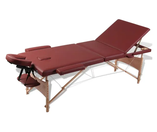 Red Foldable Massage Table 3 Zones with Wooden Frame