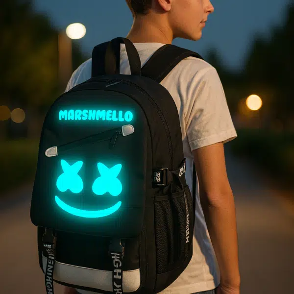светеща ученическа раница marshmello
