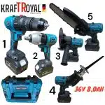 5в1 Универсален Акумулаторен Инструмент 5 Глави 36V 8,0AH Винтоверт Гайковерт Саблен Трион Резачка за Клони и Ъглошлайф - 1