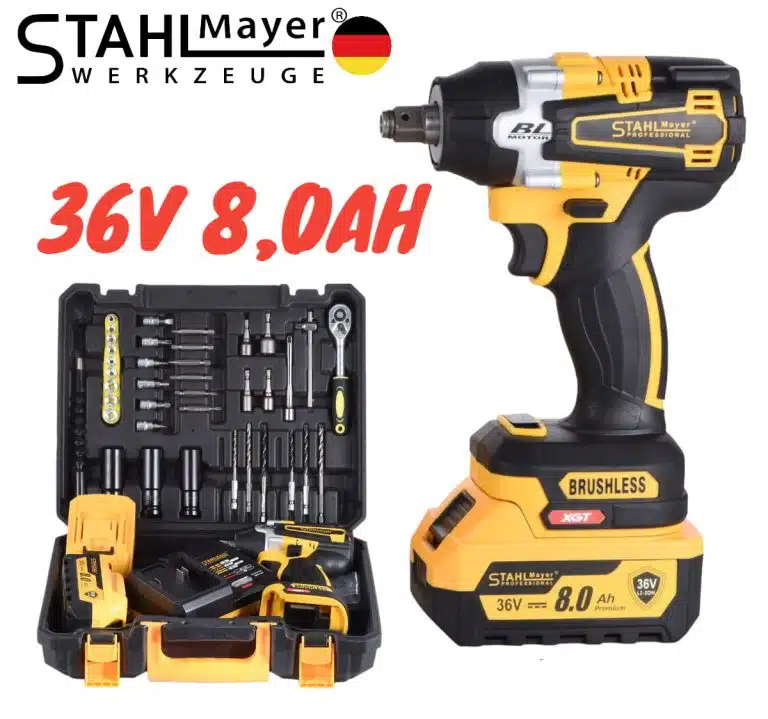 Ударен Гайковерт – Винтоверт 36V 8,0AH STAHLMAYER + 40 части инструменти Акумулаторен Безчетков 2х Батерии 850Nm - 1