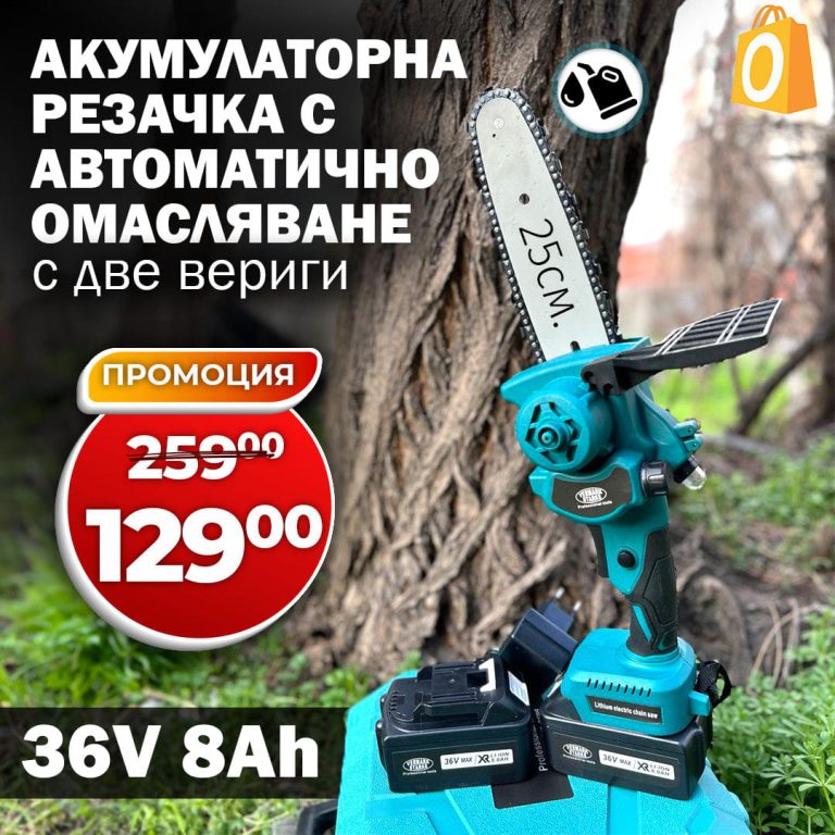 Акумулаторна Резачка за клони 36v 8Ah с 25см. шина с Автоматично омасляване + две вериги - 1