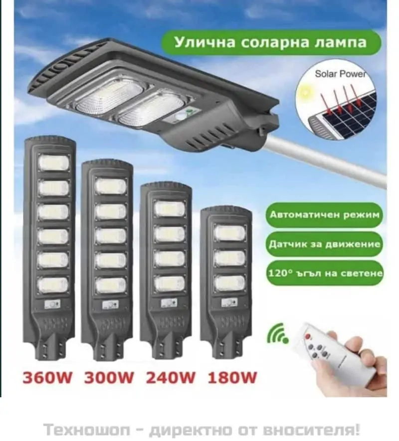 Улична соларна LED лампа с датчик за движение 180W